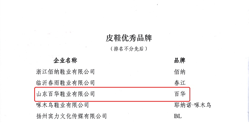 喜訊|百華鞋業(yè)榮獲 “2023年中國皮革行業(yè)消費引領(lǐng)品牌——皮革優(yōu)秀品牌 ” 新榮譽